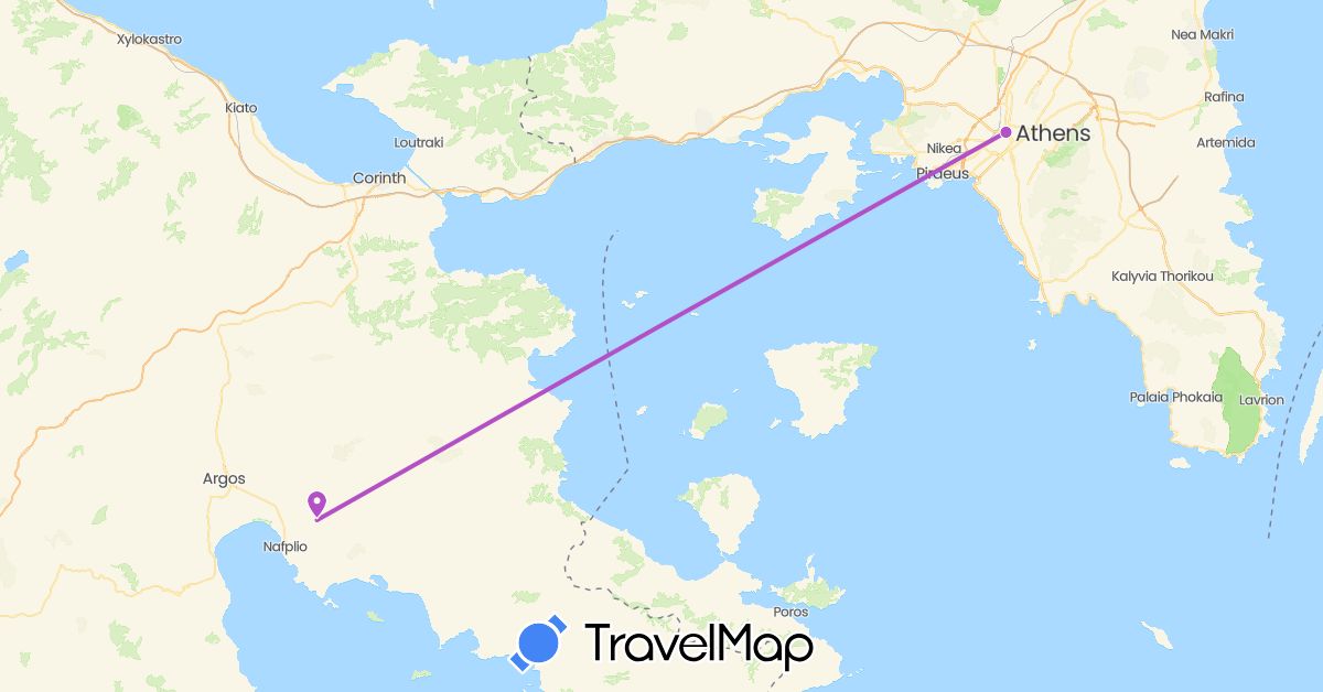 TravelMap itinerary: driving, train in Greece (Europe)
